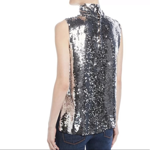 Tibi Sleeveless Silver Sequin Turtleneck Shell Top Size 0 - Picture 2 of 11